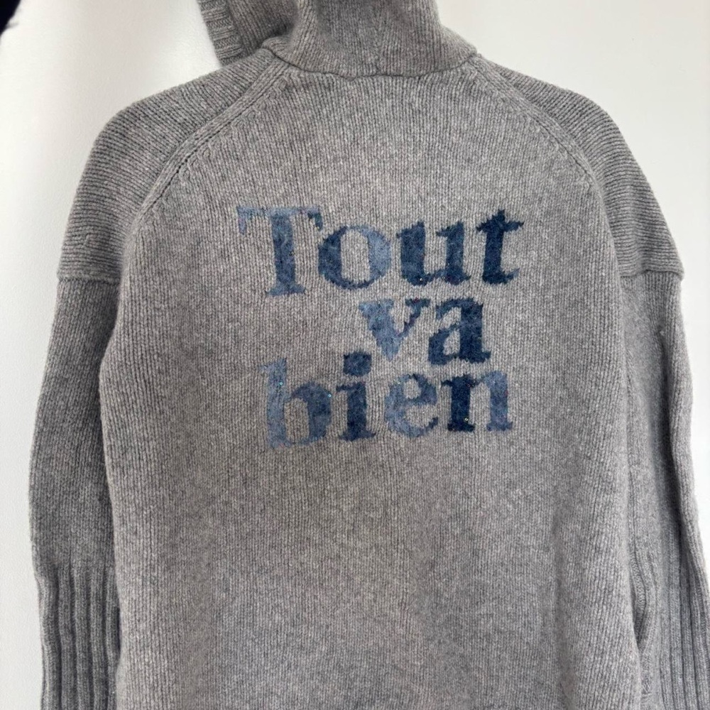Zadig & Voltaire Gray Sweater with 'Tout va bien' Design